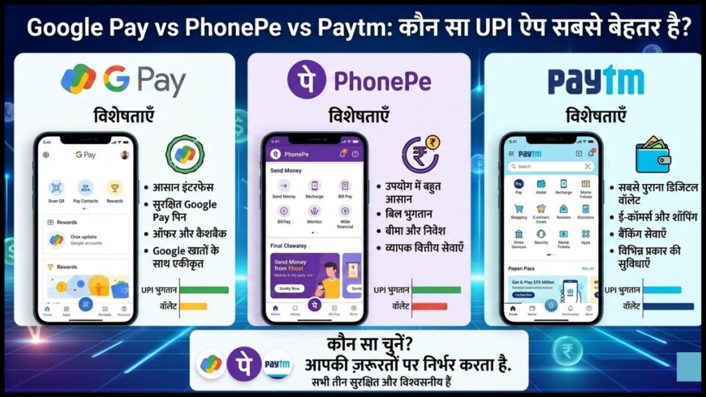 Google Pay vs PhonePe vs Paytm: कौन सा UPI ऐप सबसे बेहतर है?